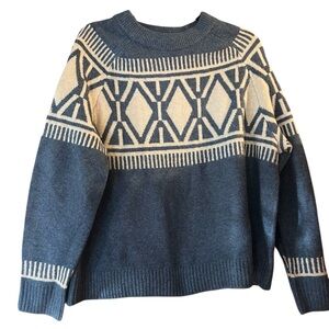 For The Republic Blue and White Geometric Sweater NWT